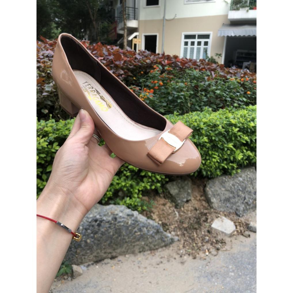 Giày cao gót 3 phân mõm tròn gót vuông nơ SVT