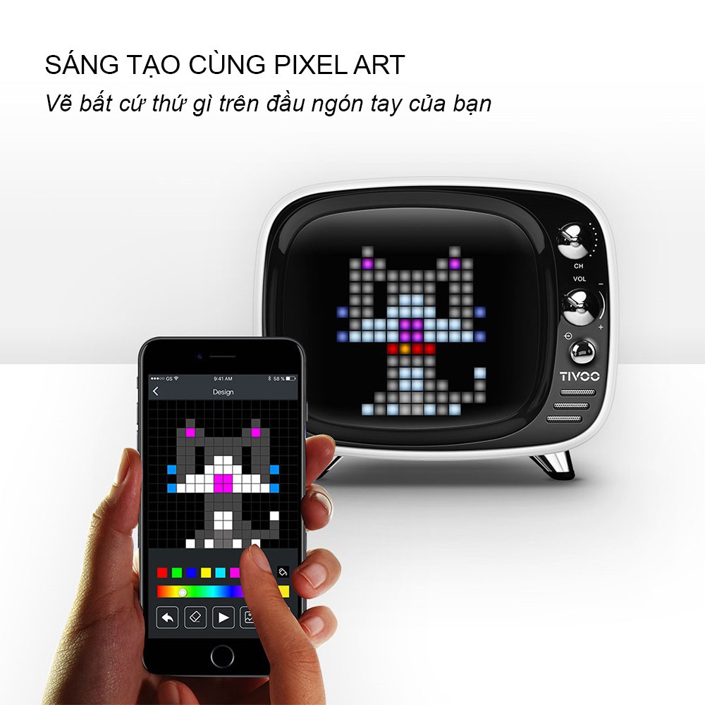 [Tặng Mô hình 350k] Loa Bluetooth Divoom TIVOO 6W hình dáng tivi cổ, màn hình LED 256 Full RGB