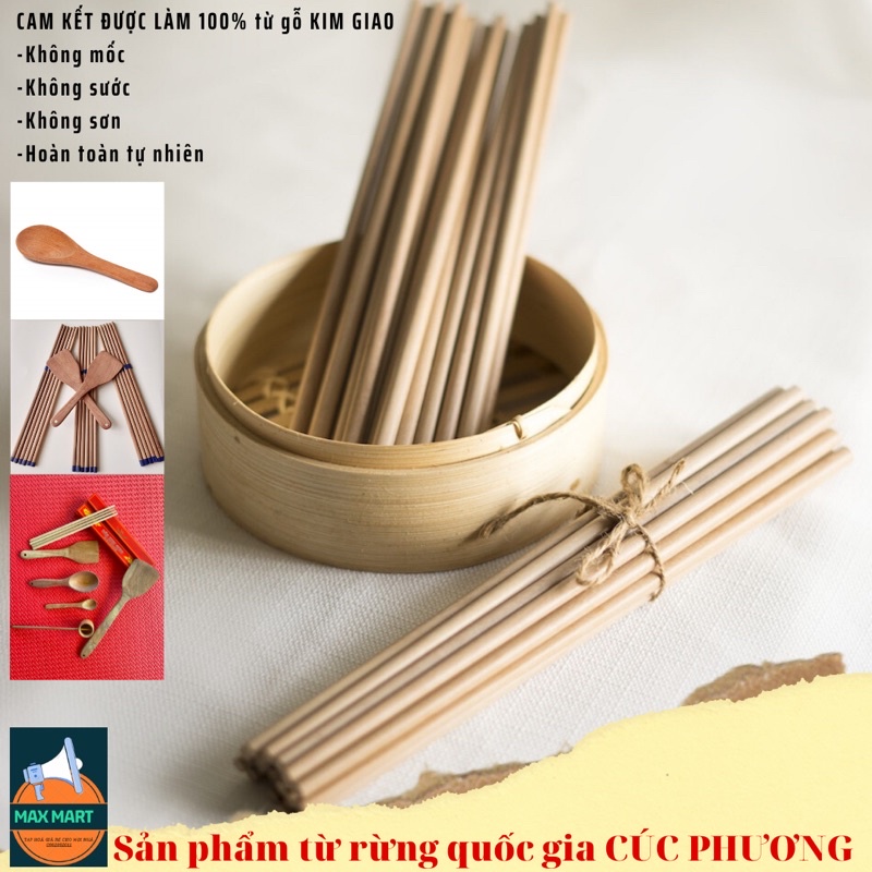 Đũa Gỗ Kim Giao Cao Cấp-Bộ Muôi Thìa Gỗ Kim Giao Không Sơn Không Mốc Không Xước Đầu-Maxmart