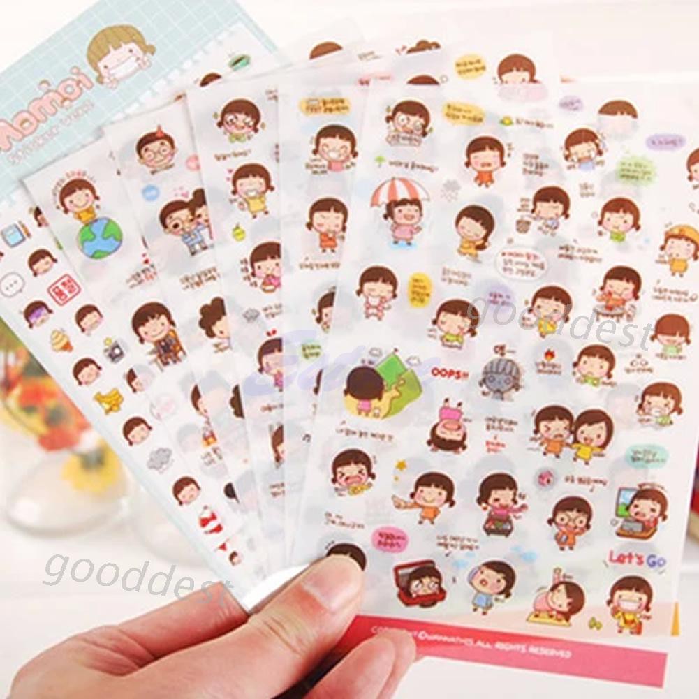 Set 6 Tấm Hình Dán Hoạt Hình Trang Trí Sổ Lưu Niệm