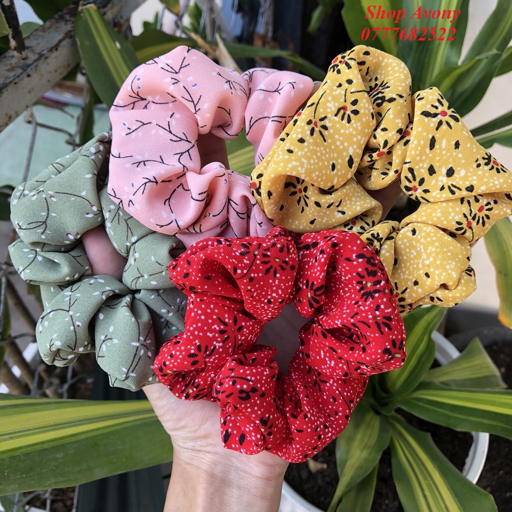 Cột vải in họa tiết - Vải đũi  Dây cột tóc mẫu #Scrunchies