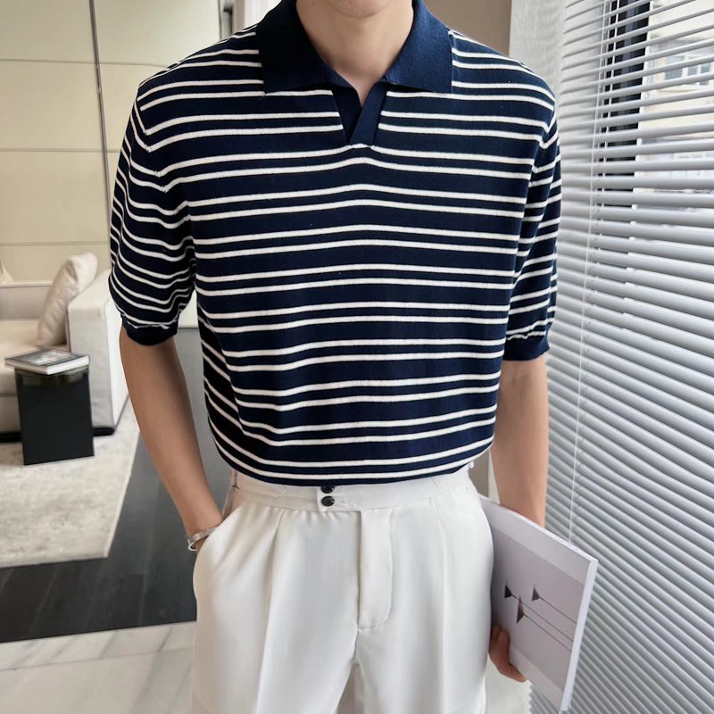 Áo Thun polo Tay Ngắn Dáng Rộng Họa Tiết Kẻ Sọc 2 Màu Size M-3XL Phong Cách Hàn Quốc Thời Trang Mùa Hè Cho Nam