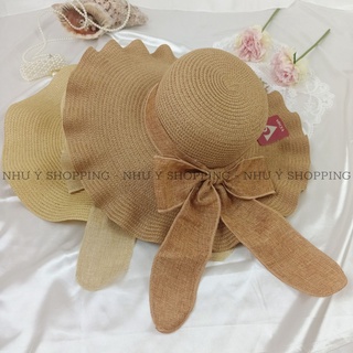 Nón cói, mũ cói đi biển cho nữ, chất liệu mũ cói mềm phối nơ đẹp (hình chụp thật) q12vành to gợn sóng [hoàn xu] NHƯ Ý
