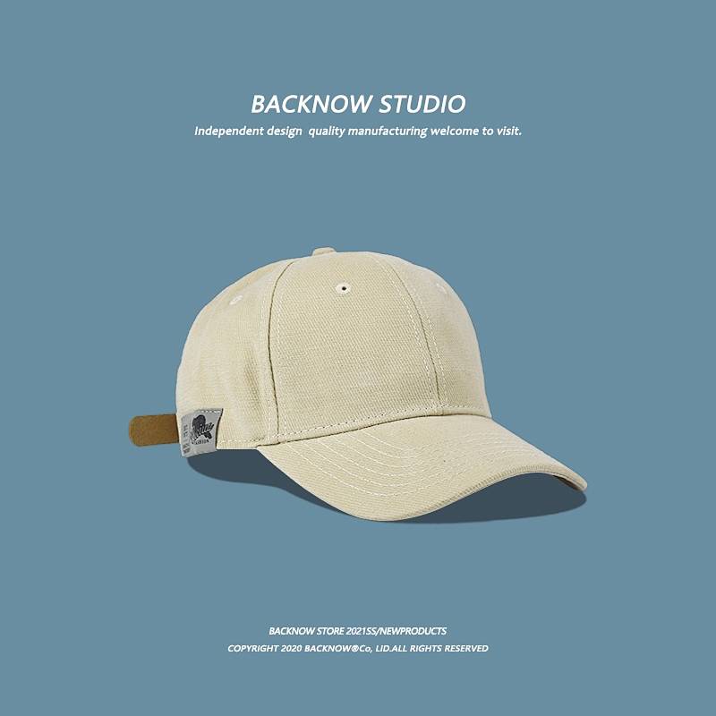 Backnow Spring/Summer New/Patch Japanese and Korean Fashion Ins Soft Top Baseball Cap Ins All-Match Leather Tail with Peaked Cap 0bv0