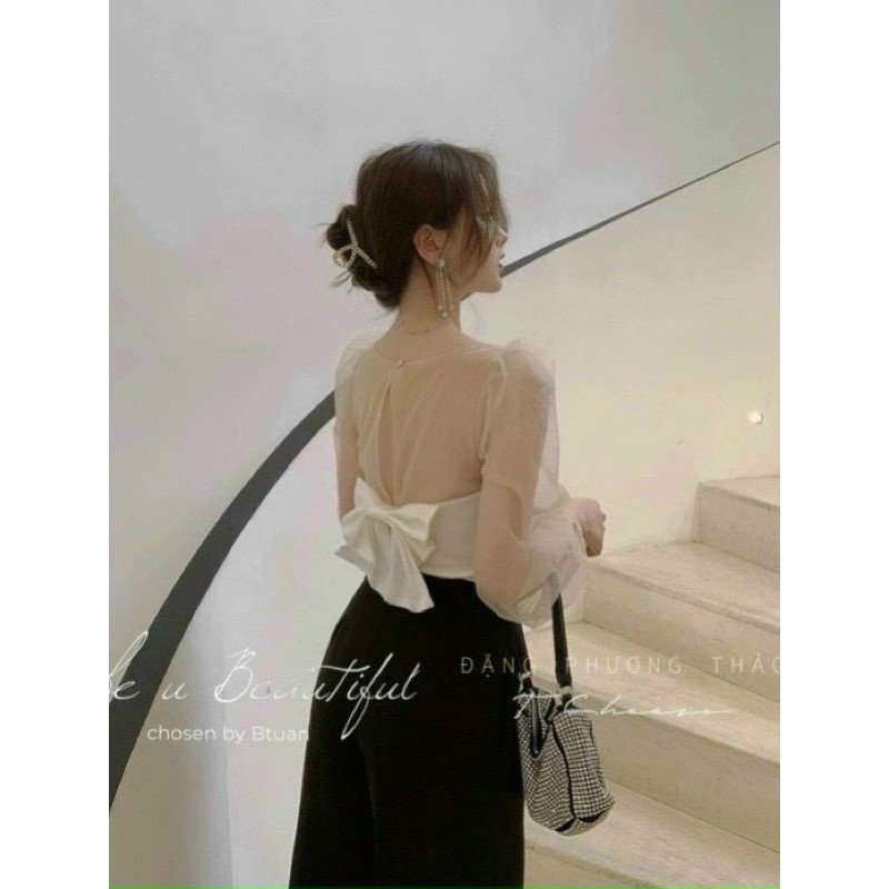 áo tiểu thư nơ lưng phối voan kiếng cực xinh