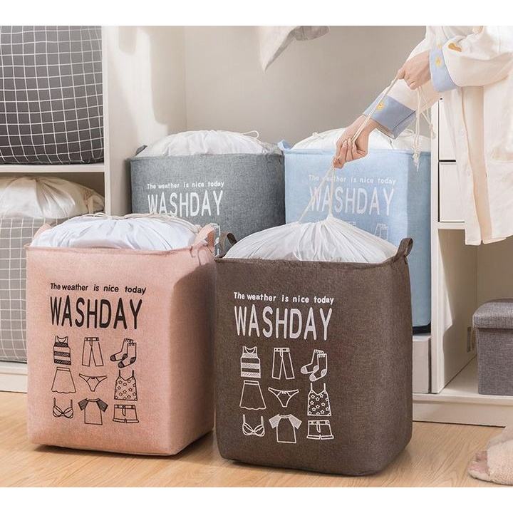Giỏ đựng quần áo bằng vải cỡ lớn 100 lít - túi đựng chăn màn đa năng washday có thể gấp gọn vintage xinh xắn