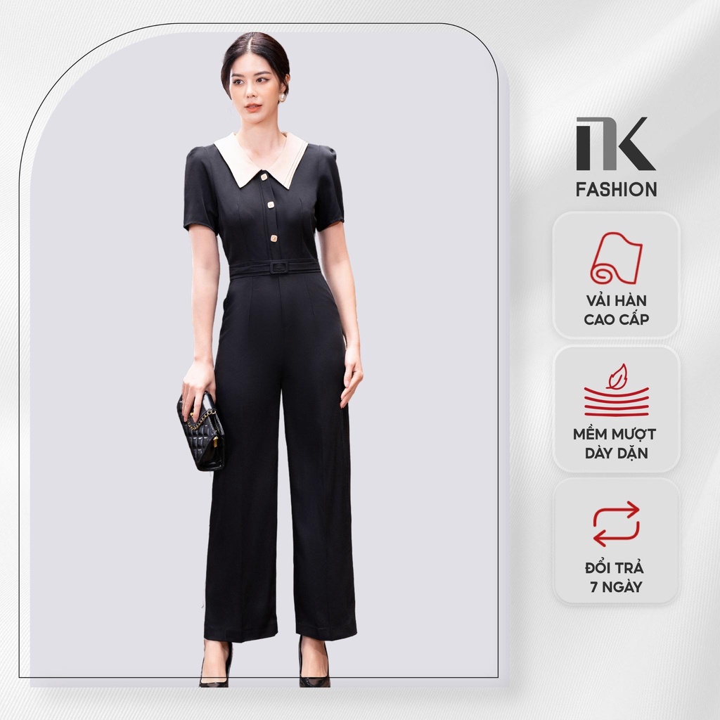Bộ Jumpsuit Nữ NK Fashion Dáng Dài Thiết Kế Áo Cổ Sen Tay Ngắn, Quần Ống Rộng Tôn Dáng NKBD2203021