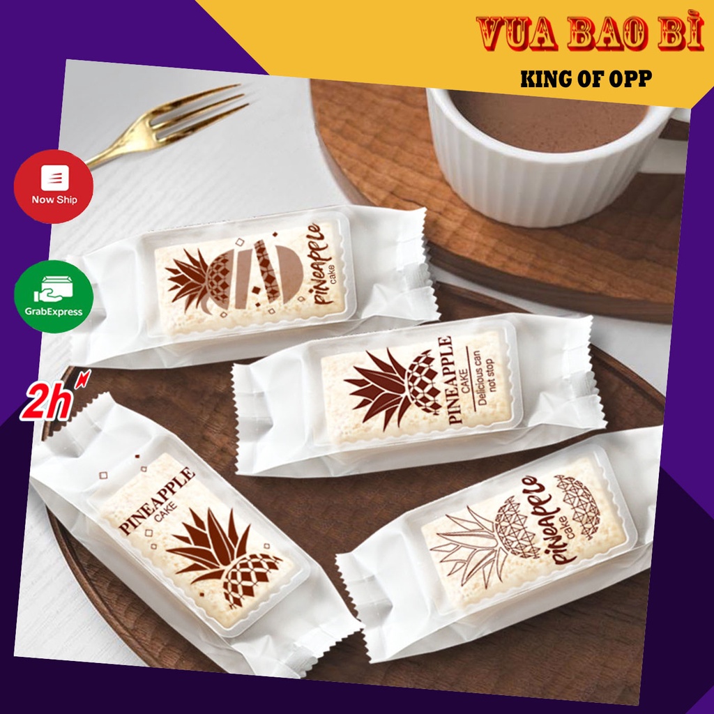 Bao bì đựng bánh kẹo dứa Pineapple trắng nhám, 100 túi/sp, kích thước 4.5x 13+2.5- BBK5- VUA BAO BÌ