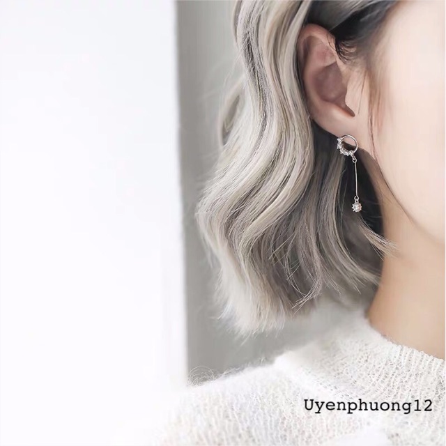 (e1-137) Bông tai khuyên tai bất đối xứng xinh xắn bạc ý 30%