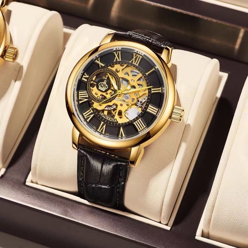 Đồng hồ nam lộ máy Mgorkin dạ quang chống nước mặt kính saphire đồng hồ cơ dây da cá sấu thời trang trẻ trung nam tính | BigBuy360 - bigbuy360.vn