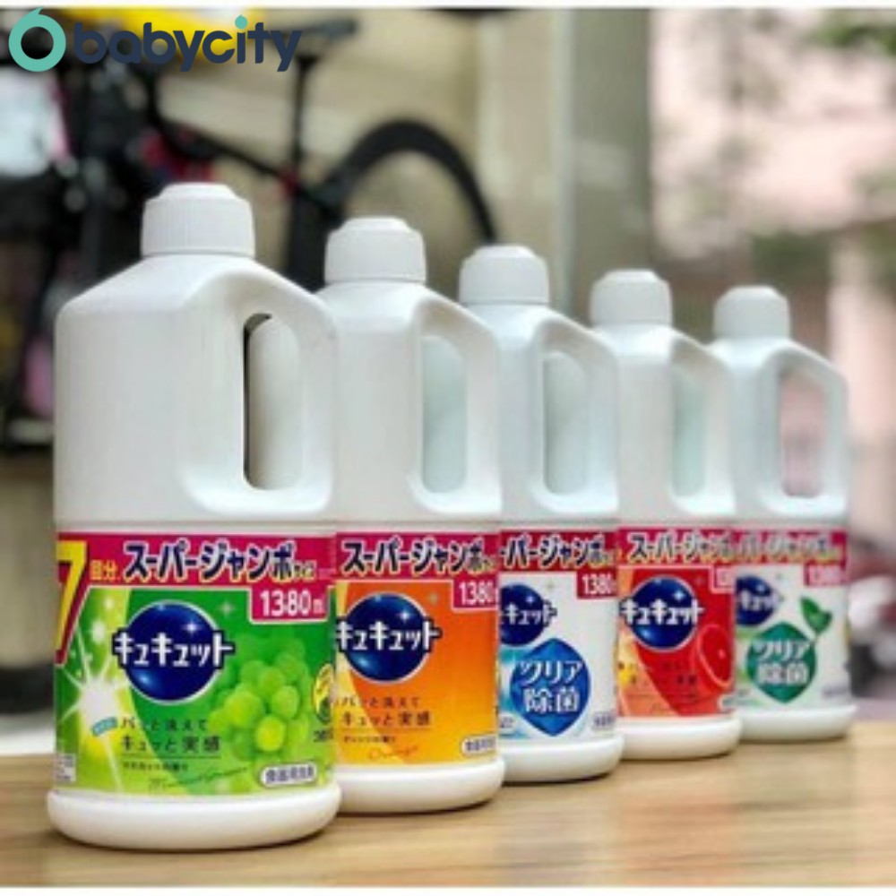 Nước rửa bát Kao diệt khuẩn, an toàn - không mùi, cam, nho, bạc hà, bưởi, trà xanh - Chai 1380ml - Hàng nội địa Nhật Bản