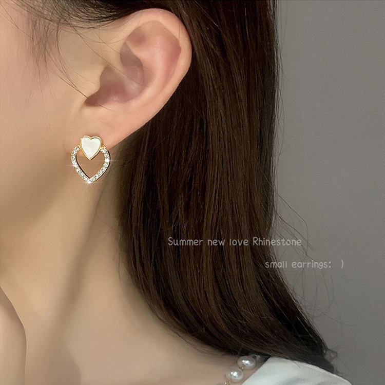 Đôi Khuyên Tai Hình Trái Tim Đính Đá Thời Trang Cho Nữ
