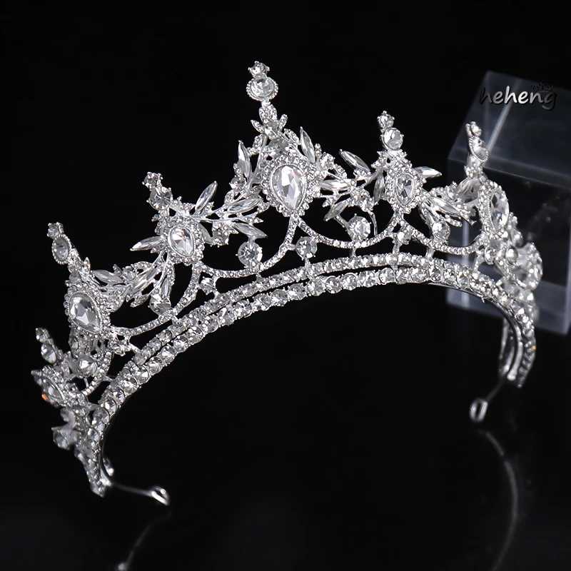 Vương miện màu bạc đính đá nhân tạo lấp lánh phong cách công chúa cho cô dâu