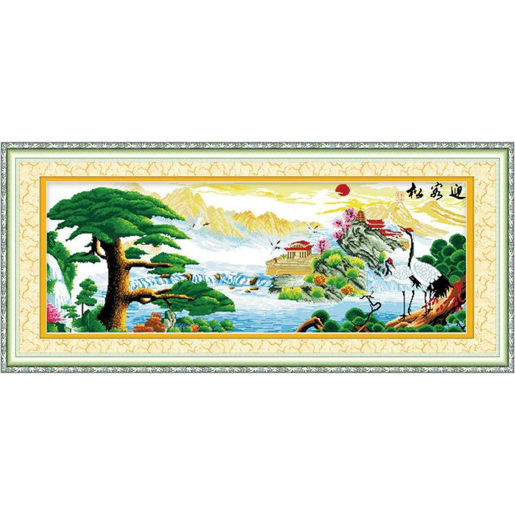 Tranh Thêu Chữ Thập Tùng Hạc Diên Niên 3941 (TRANH TỰ THÊU) kt:130X52CM