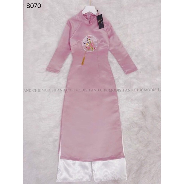 S070 Set áo dài tafta hồng cách tân -  Modish and Chic