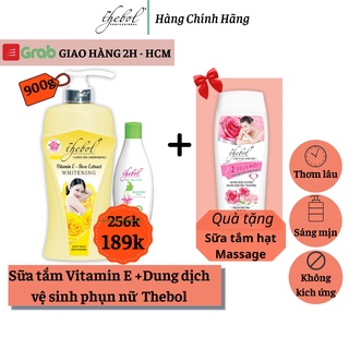 Sữa tắm thảo dược vitamin E Thebol 900g+ Sữa tắm sữa dê hạt massage 226+ Dung dịch vệ sinh phụ nữ cao cấp Thebol 100g