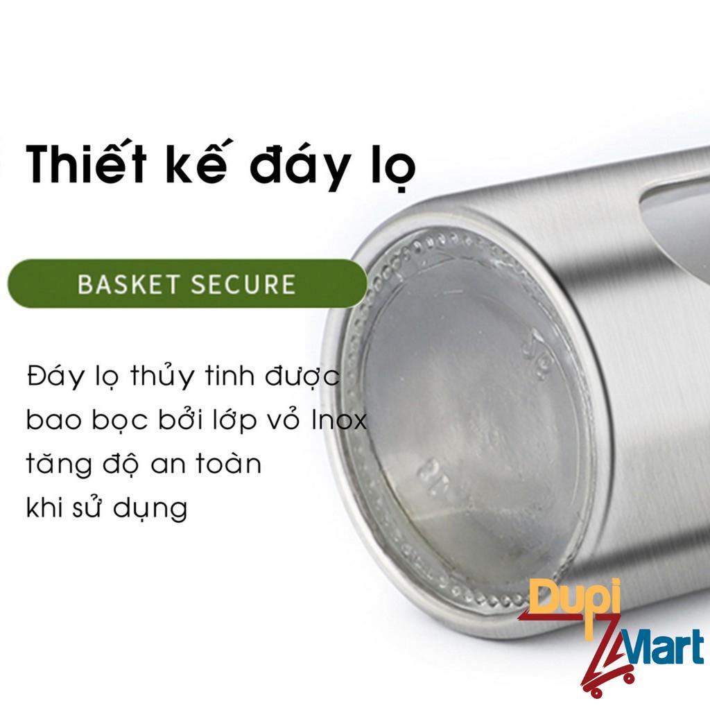 Hũ đựng gia vị nhà bếp - Lọ rắc Tiêu, Muối -  Hũ đựng tăm bằng thủy tinh bọc inox kiểu dán tinh tế sang trọng