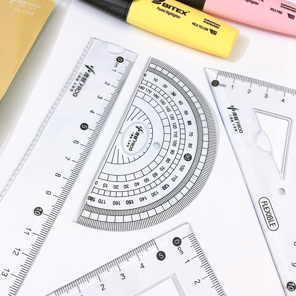 Bộ 4 dụng cụ eke học sinh Morandi - 1 bộ eke thước kẻ đo góc tam giác vuông
