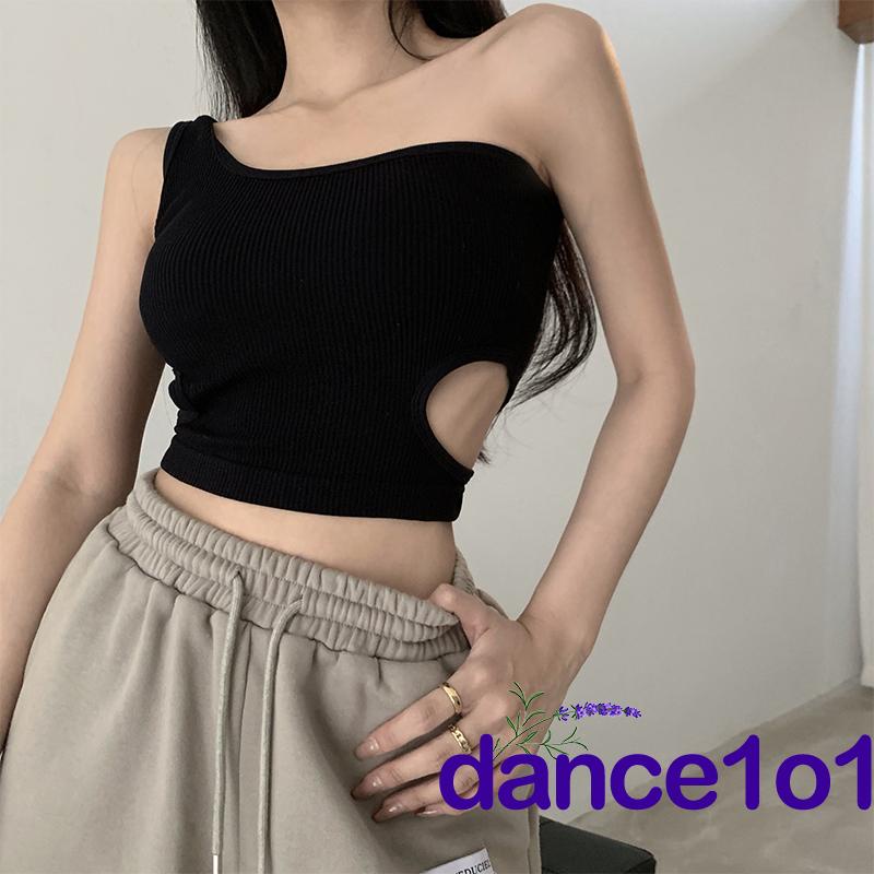 Áo crop top lệch vai màu trơn phong cách thời trang mùa hè quyến rũ dành cho nữ
