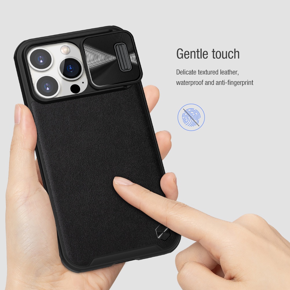 Ốp điện thoại Nillkin CamShield bằng da với nắp trượt bảo vệ camera bằng hợp kim cho iPhone 13 Pro