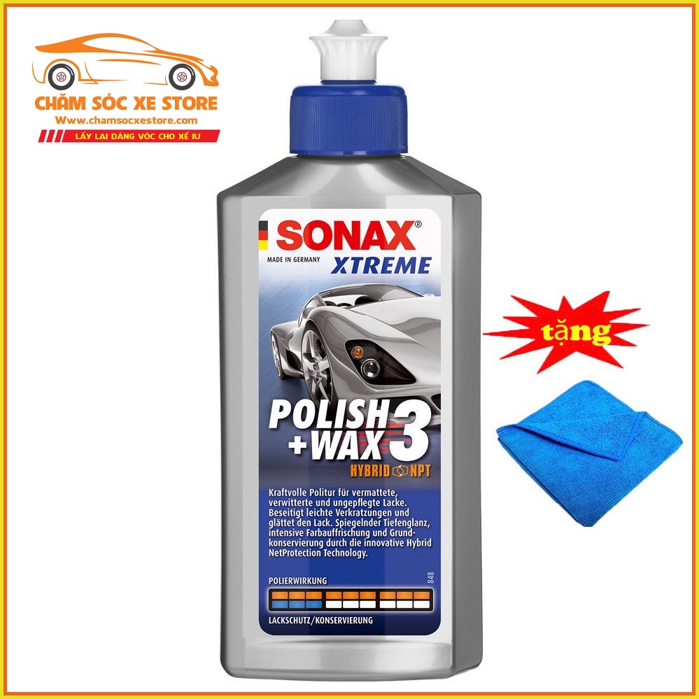Tặng khăn -Kem đánh bóng, xóa xước quầng sơn xe ô tô, mô tô Sonax xtreme polish &amp; wax 3 250ml Sonax202100 chamsocxestore