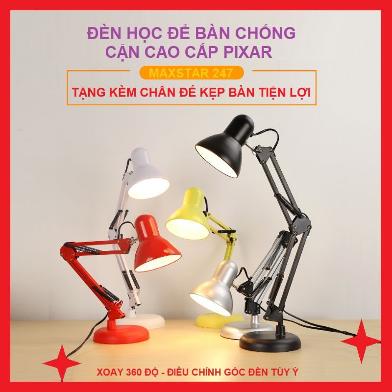 ĐÈN BÀN HỌC, LÀM VIỆC XOAY GẤP 360 ĐỘ CÓ CHÂN KẸP BÀN PIXAR