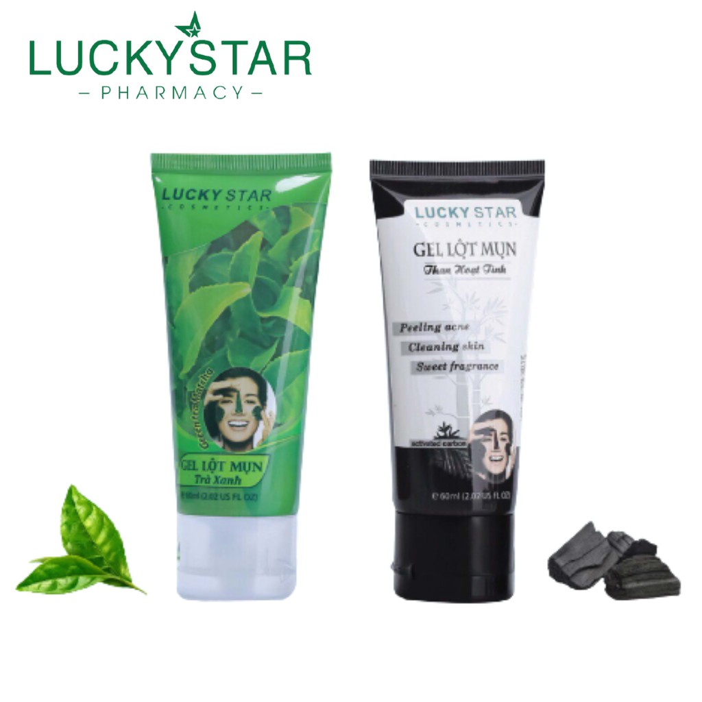 Combo 2 Gel Lôt Mun Trà Xanh và Than Hoạt Tính Lucky Star 60gr (tuýp)