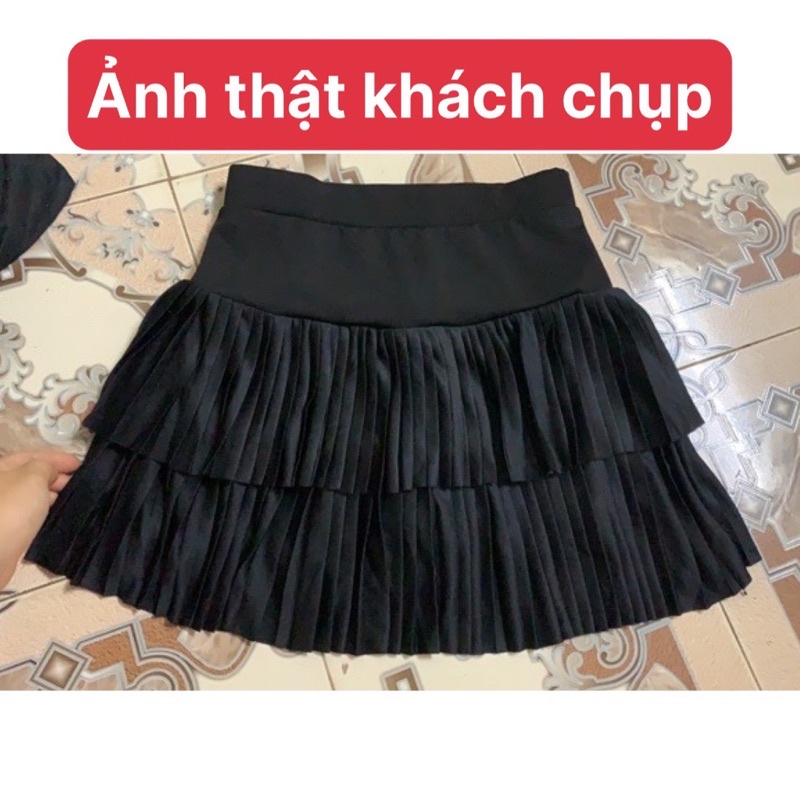 CHÂN VÁY NGẮN XẾP LY 2 TẦNG MẦU ĐEN, CHÂN VÁY, CHÂN VÁY 2 TẦNG, VÁY HOTTREND, CHÂN VÁY TENIS, CHÂN VÁY CÔNG SỞ - PAHA SH