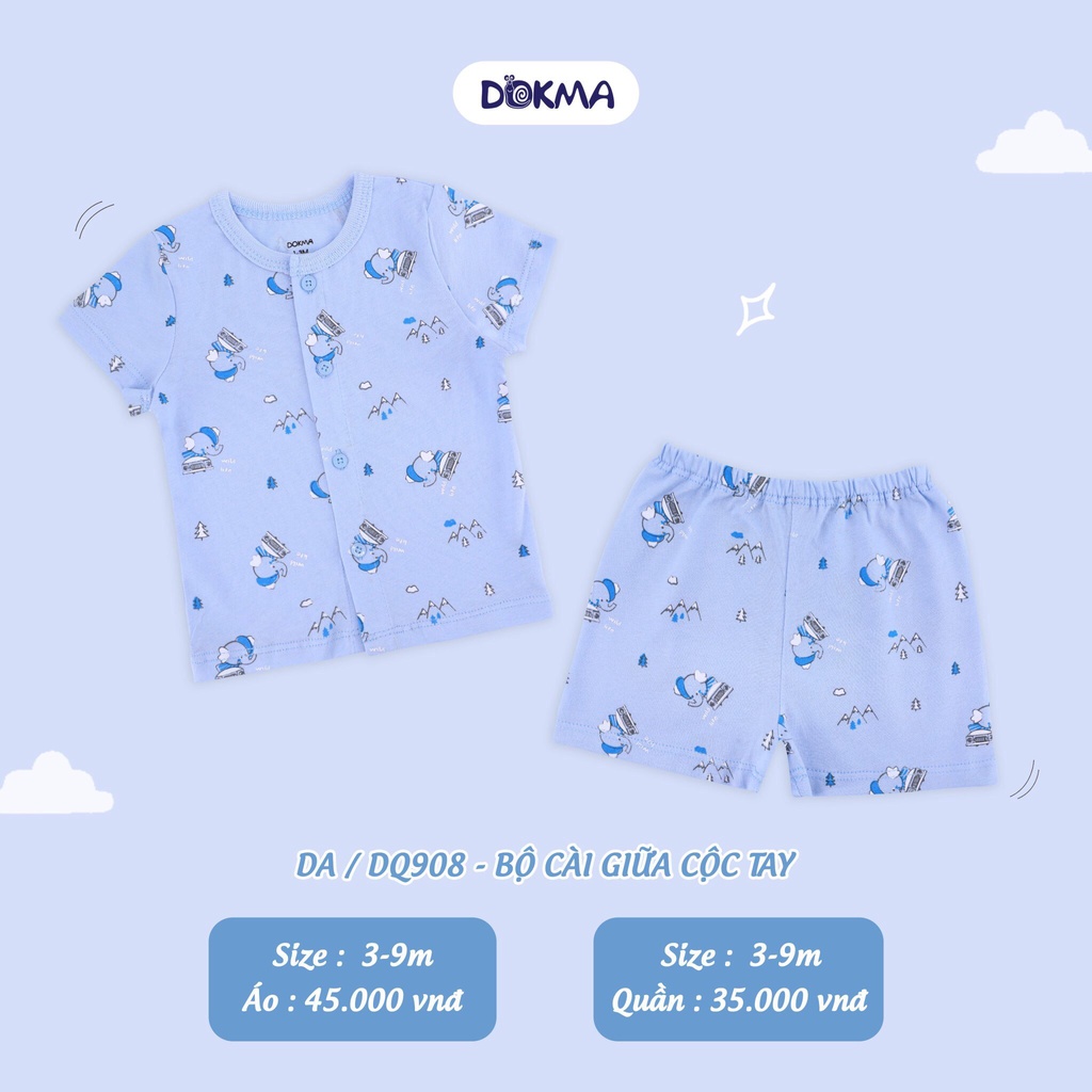 (1-12M) Bộ cộc tay cài giữa cotton cho bé sơ sinh - DOKMA