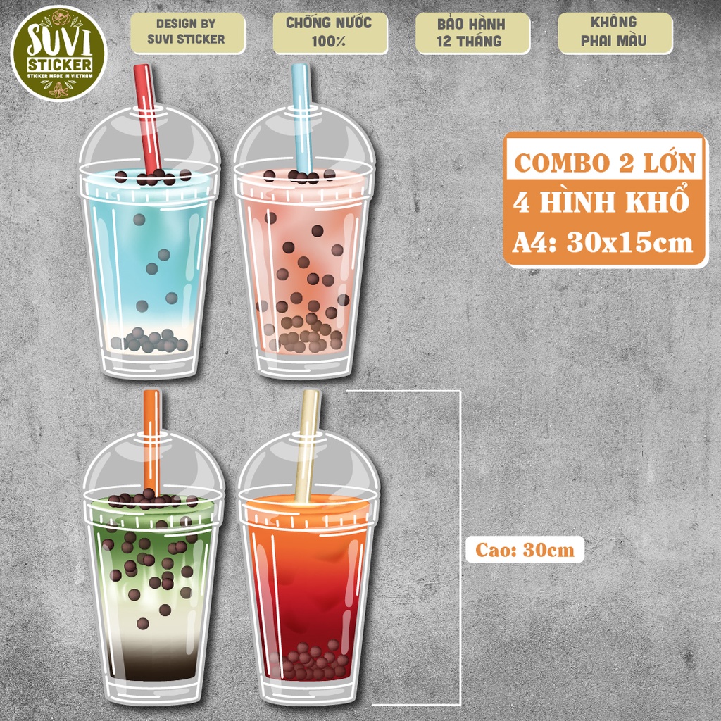 Combo Decal Trà Sữa khổ lớn trang trí tường, dán kính, trang trí quán cà phê khổ A4 chống nước. KL19