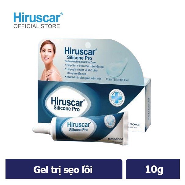 Hiruscar Silicone Pro - Combo 2 tuýp Gel xử lý sẹo mổ, to, lồi và phì đại Hiruscar Silicone Pro 4g và 10g