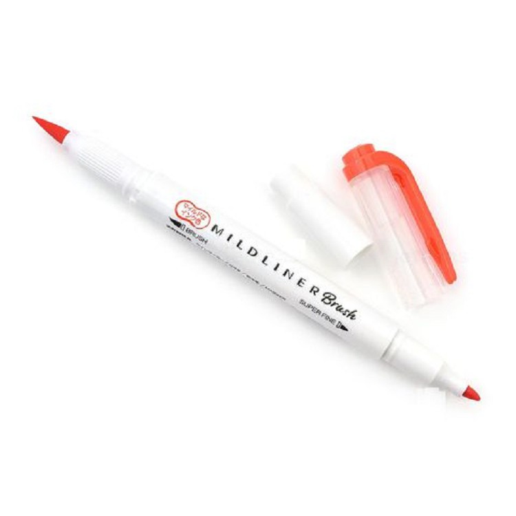 Bút lông cọ hai đầu Zebra Mildliner Double-Sided Highlighter Brush - Brush/ Extra Fine - Màu đỏ cam (Mild Marigold)