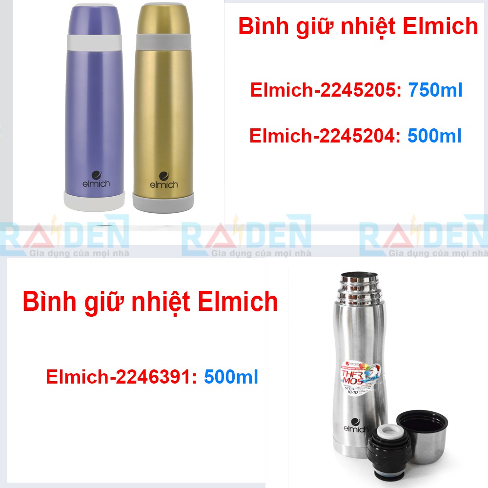 Bình giữ nhiệt inox 304 thiết kế 3 lớp thương hiệu Elmich 500ml, 750ml, 800ml, 1000ml, 1200ml