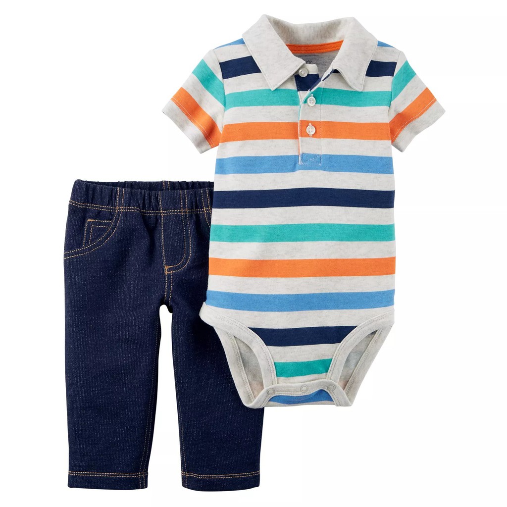 CHỌN MẪU Body bé trai cổ đức, bodysuit áo liền quần chip cộc tay polo xuất dư (ko kèm  quần thể thao kaki cotton da cá)