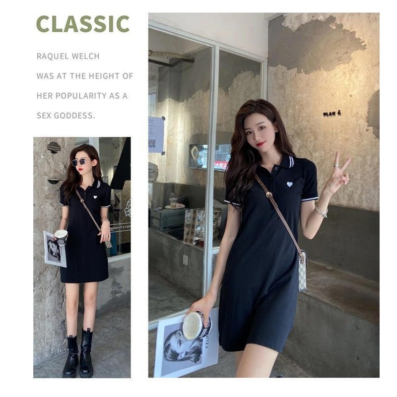 Đầm Thun POLO Dáng Chữ A Phong Cách Thể Thao Thời Trang Xuân Thu Xinh Xắn Cho Nữ