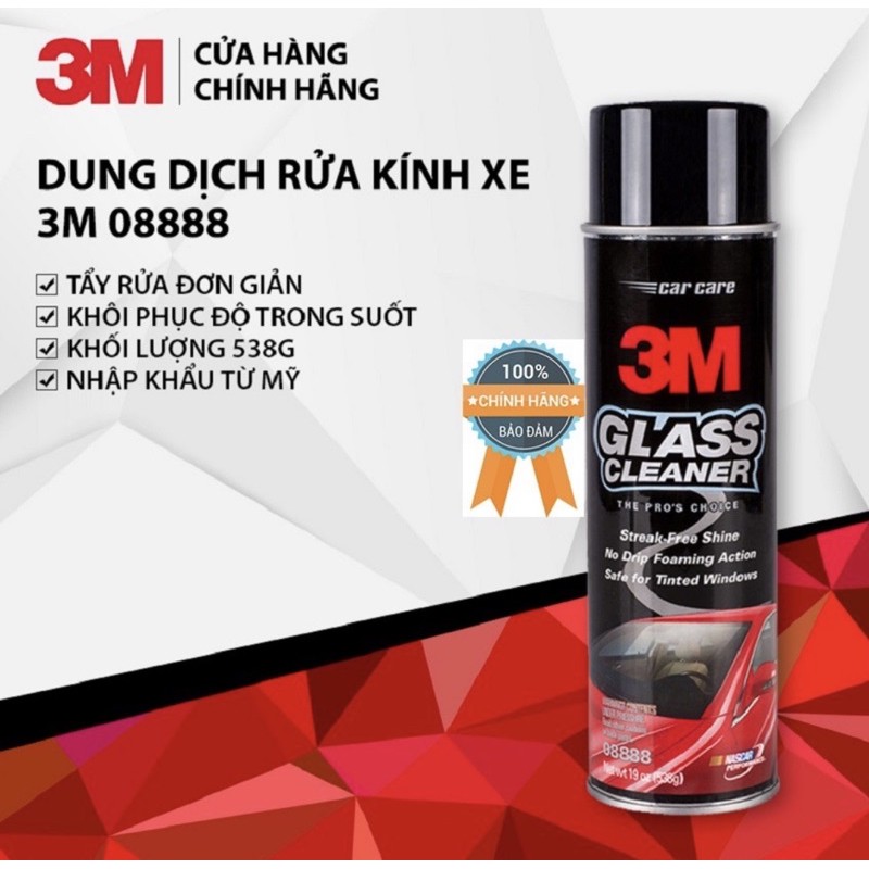 Dung dịch làm sạch và vệ sinh kính xe hơi 3M- Glass Cleaner 08888