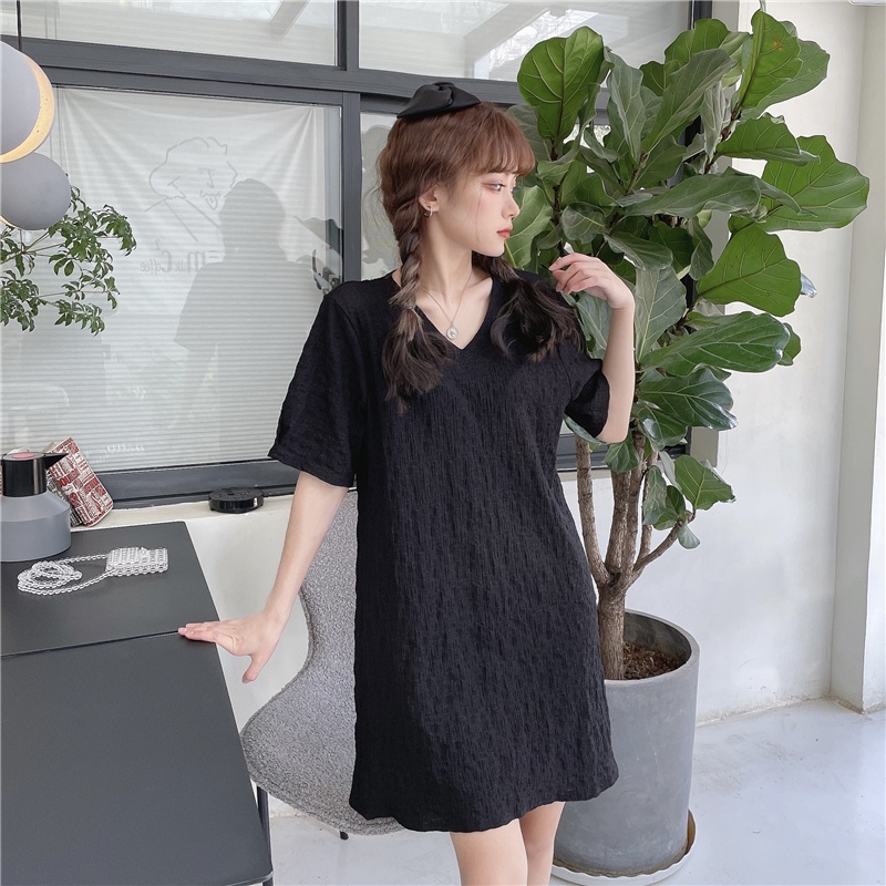 Đầm Perty cổ chữ V tay ngắn thời trang Hàn Quốc cho nữ