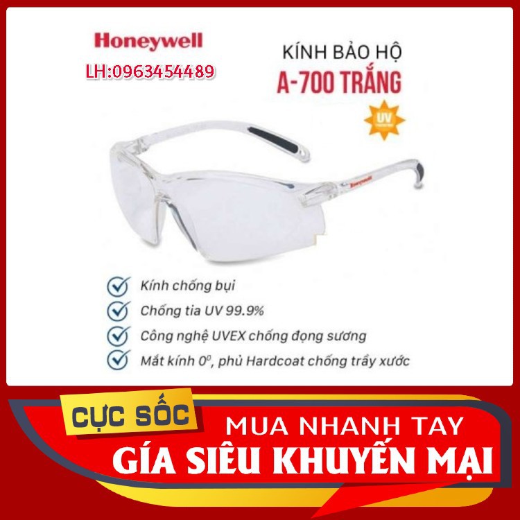 Kính bảo hộ đi đường chống bụi cao cấp HONEYWELL A700 màu trắng