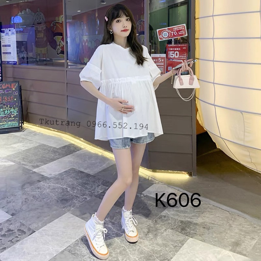 Áo sơ mi bầu xinh đũi nhật mềm thoải mái đi làm đi chơi K60