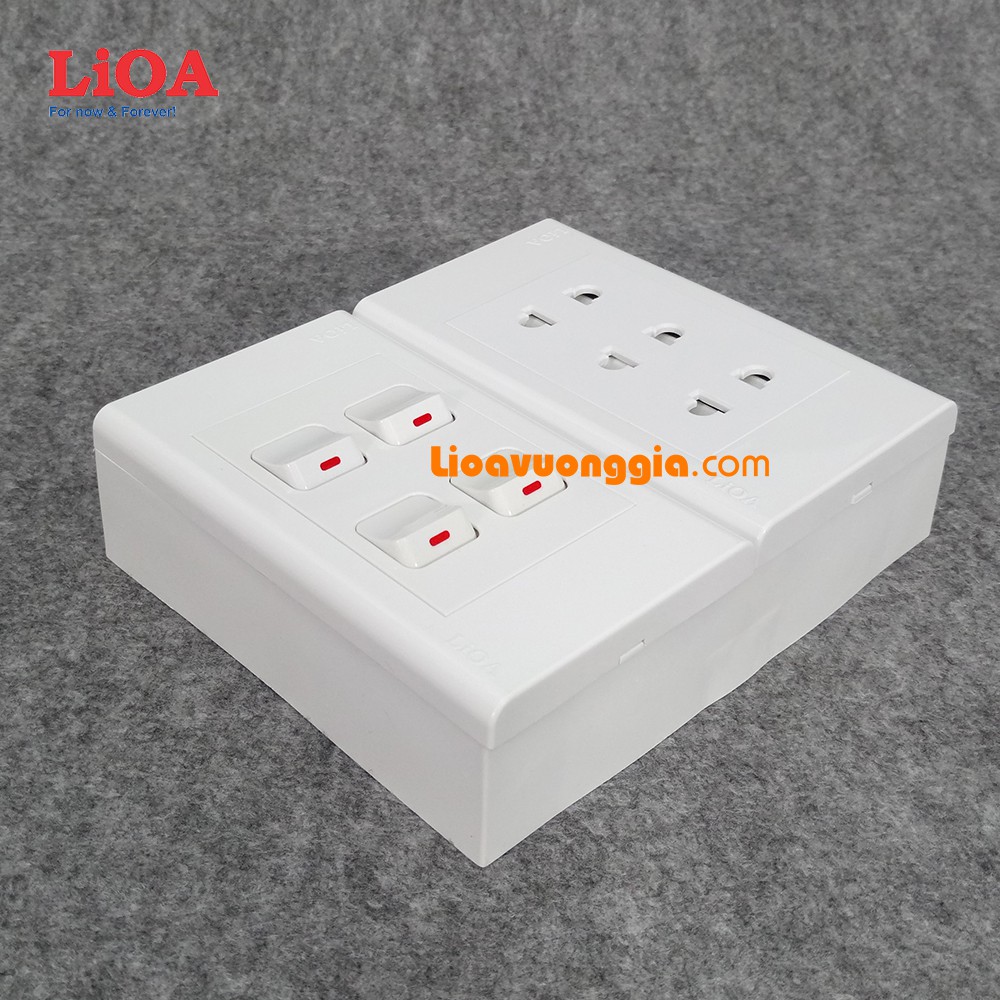Combo ổ cắm điện ba 2 chấu LiOA 16A 3520W + 4 công tắc điện - Lắp nổi