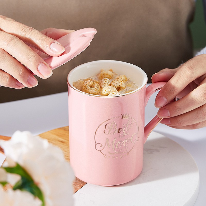 Ly cốc sứ có nắp BEST MOOD viền vàng cực đẹp
