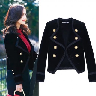 Áo khoác nhung cổ vest cúc đồng cao cấp- ORD
