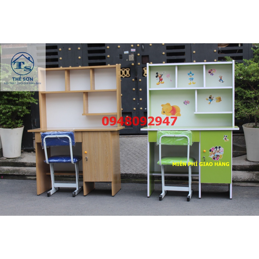 Bàn ghế học sinh có kệ rộng 1mx1m45x45 màu xanh lá freeship HCM