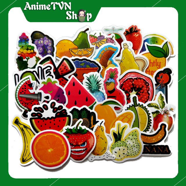 Miếng dán Sticker Chủ dề trái cây trọn bộ 30 hình - In rõ ràng sắc nét khó tróc