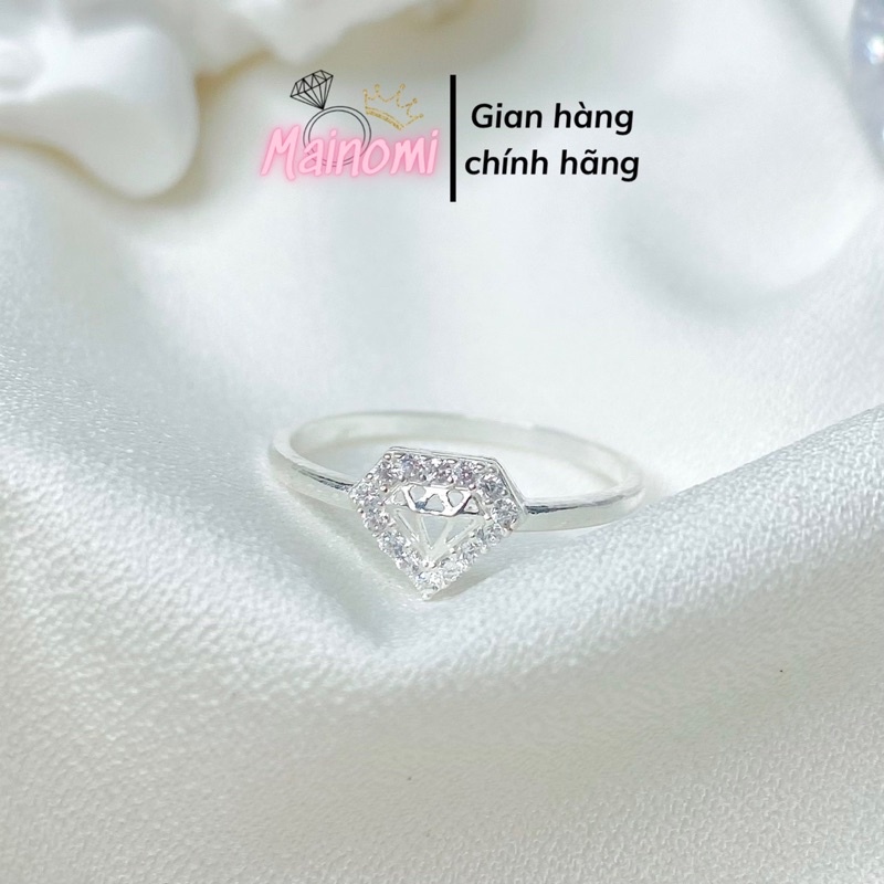 Nhẫn nữ bạc ta hình kim cương đính đá xinh xắn Mainomi Shop Bạc Xinh