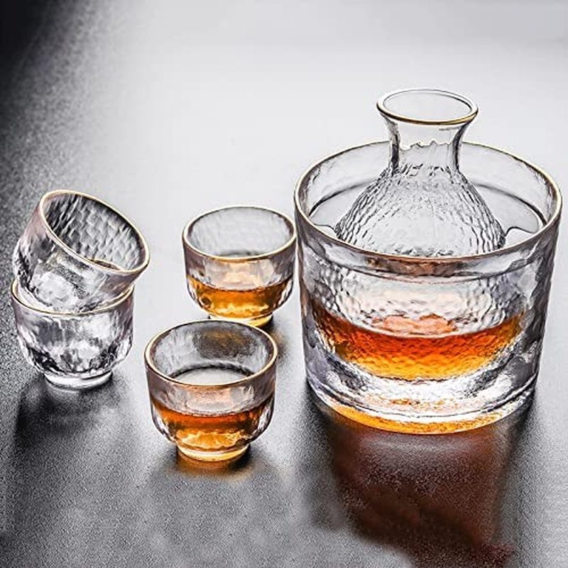 Bộ 6 Cốc Thủy Tinh Uống Rượu + 1 Cốc + 4 Cốc Rượu + 1 Cốc Phong Cách Nhật Bản