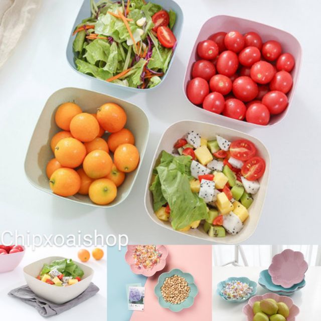 Set 8 Đĩa Nhựa Lúa Mạch Đựng Hoa Quả, Trái Cây, Đồ Ăn An Toàn Và Tiện Lợi