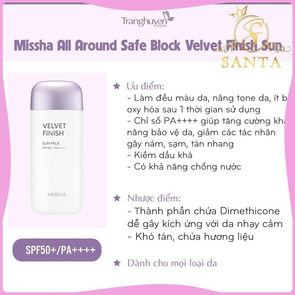 [CHÍNH HÃNG] Kem chống nắng Missha Soft Finish 70ml ( Tím )  Nâng tone da nhẹ ,chỉ số chống nắng cao