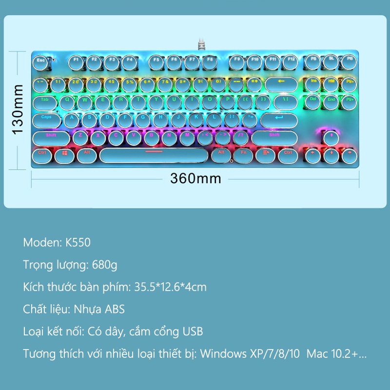 Bàn Phím Cơ blue switch Phím tròn mạ bạc cá tính bàn phím máy tính cơ
