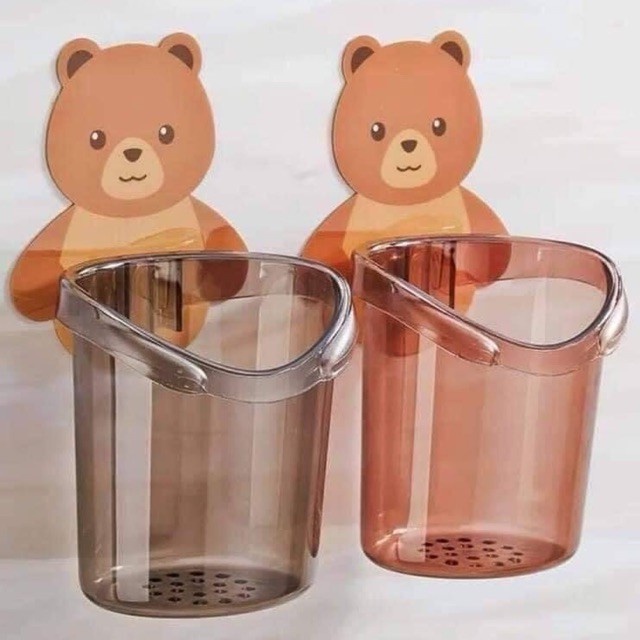 CỐC GẤU ĐỰNG BÀN CHẢI ĐÁNH RĂNG KEM ĐÁNH RĂNG DÁN TƯỜNG ĐA NĂNG - CỐC DÁN TƯỜNG ĐẺ BÀN CHẢI CÓ LỖ THOÁT NƯỚC TIỆN DỤNG